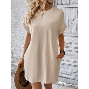 Solid Batwing Sleeve Hidden Pocket Tee Dress